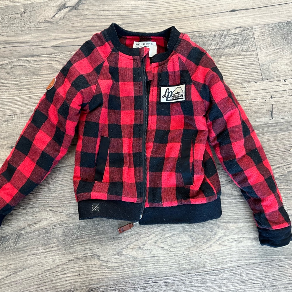 L&P Red and Black Plaid Jacket 3-4T lined with Sherpa